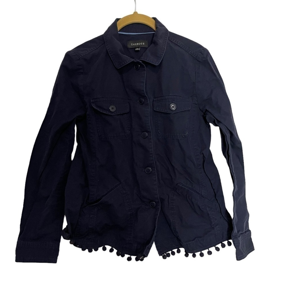 Talbots Navy Blue Pom Pom Trim Cargo Jacket XS